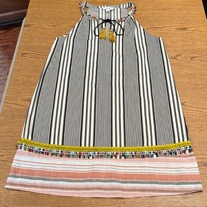 THML Striped Halter Dress With Frnge